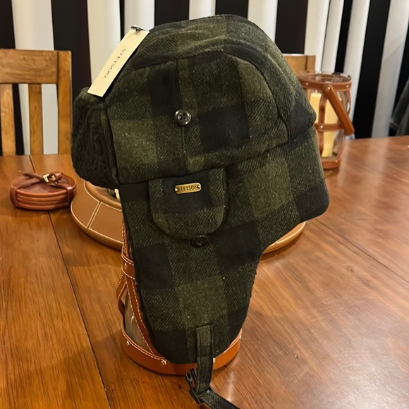 Stetson Winter Trapper Earflap Hat Cap new plaid check Hunting Mens Size Large - Picture 5 of 15